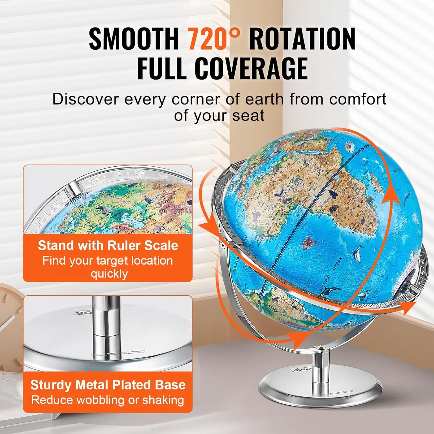 VEVOR World Globe for Kids, Illuminated Interactive AR Educational Globes with LED Night Light, 720° Rotation, STEM Toy Gifts for Boys Girls Age 4-10, Ideal Christmas Gift for Kids