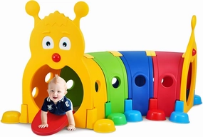 VEVOR Caterpillar Tunnel for Kids, Outdoor Indoor Climb and Crawl Through, Play Equipment for Toddler,Boys,Girls,Baby 3-6, 4 Sections, for Daycare, Preschool, Playground, Multicolor
