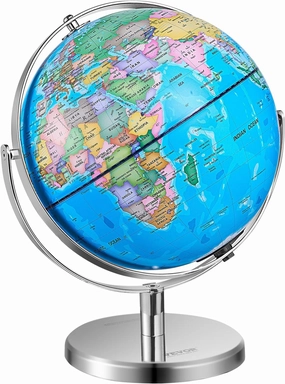 VEVOR Illuminated World with Stand, 13 in/330.2 mm, Educational Earth Globe with Stable Heavy Metal Base HD Printed Map and LED Night Lighting, 720° Spinning Globe for Kids Classroom Learning