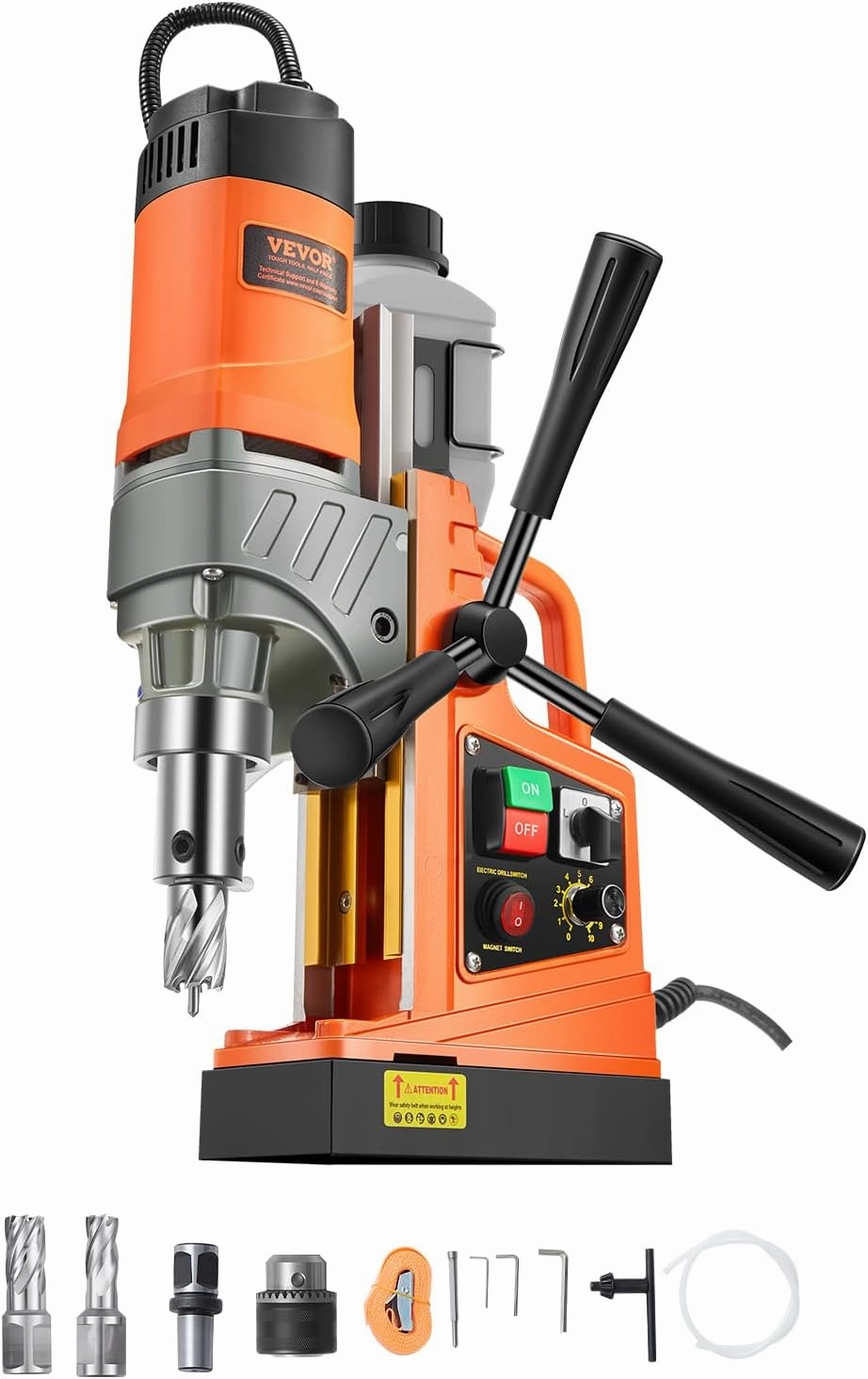 VEVOR Magnetic Drill, 1450W Motor 1.6 in Boring Diameter, 2810 lbf Portable Electric Mag Drill Press, with 2 Coring Bits, Variable Speed, Drilling Machine for Metal Surface, Home Improvement Industry