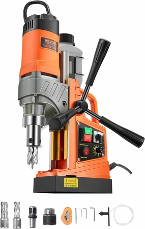 VEVOR Magnetic Drill, 1450W Motor 1.6 in Boring Diameter, 2810 lbf Portable Electric Mag Drill Press, with 2 Coring Bits, Variable Speed, Drilling Machine for Metal Surface, Home Improvement Industry