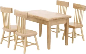 VICASKY 5pcs Miniature House Furniture Set Wooden Table Chair for Dollhouses Mini House Ornament Creativity Imagination Boys and Girls for Projects Playtime Decor
