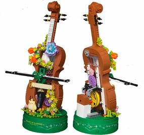 Violin Model Decorated with Flowers (792 PCS Building Block Kits) Having Music Box Function Suitble for Girls (8 Years) and Women