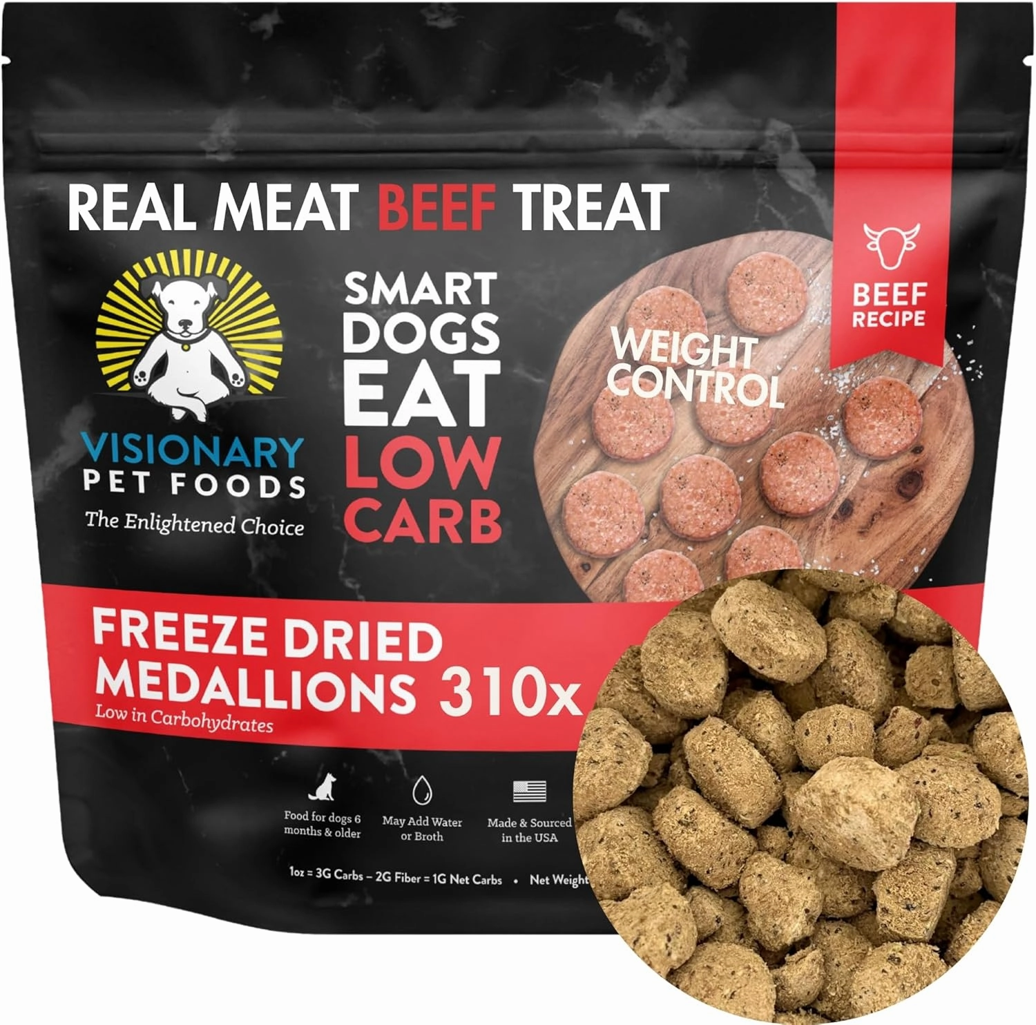 Visionary Pet Foods Beef Freeze Dried Real Meat Dog Treats, 310x Healthy Treats, Low Carb, Grain Free – Organic, Human Grade Food, Freeze Dried Dog Training Treats, Value Size 25oz