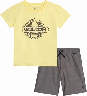 Volcom Toddler Boy Shorts Set - 2 Piece Short Sleeve Graphic Tees and Tech Stretch Shorts for Boys - Toddler Summer Clothes