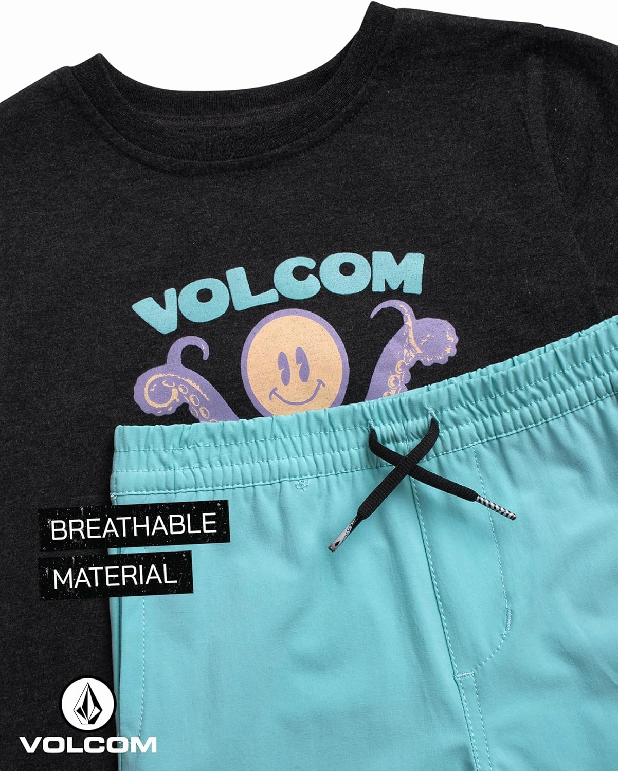 Volcom Toddler Boy Shorts Set - 2 Piece Short Sleeve Graphic Tees and Tech Stretch Shorts for Boys - Toddler Summer Clothes