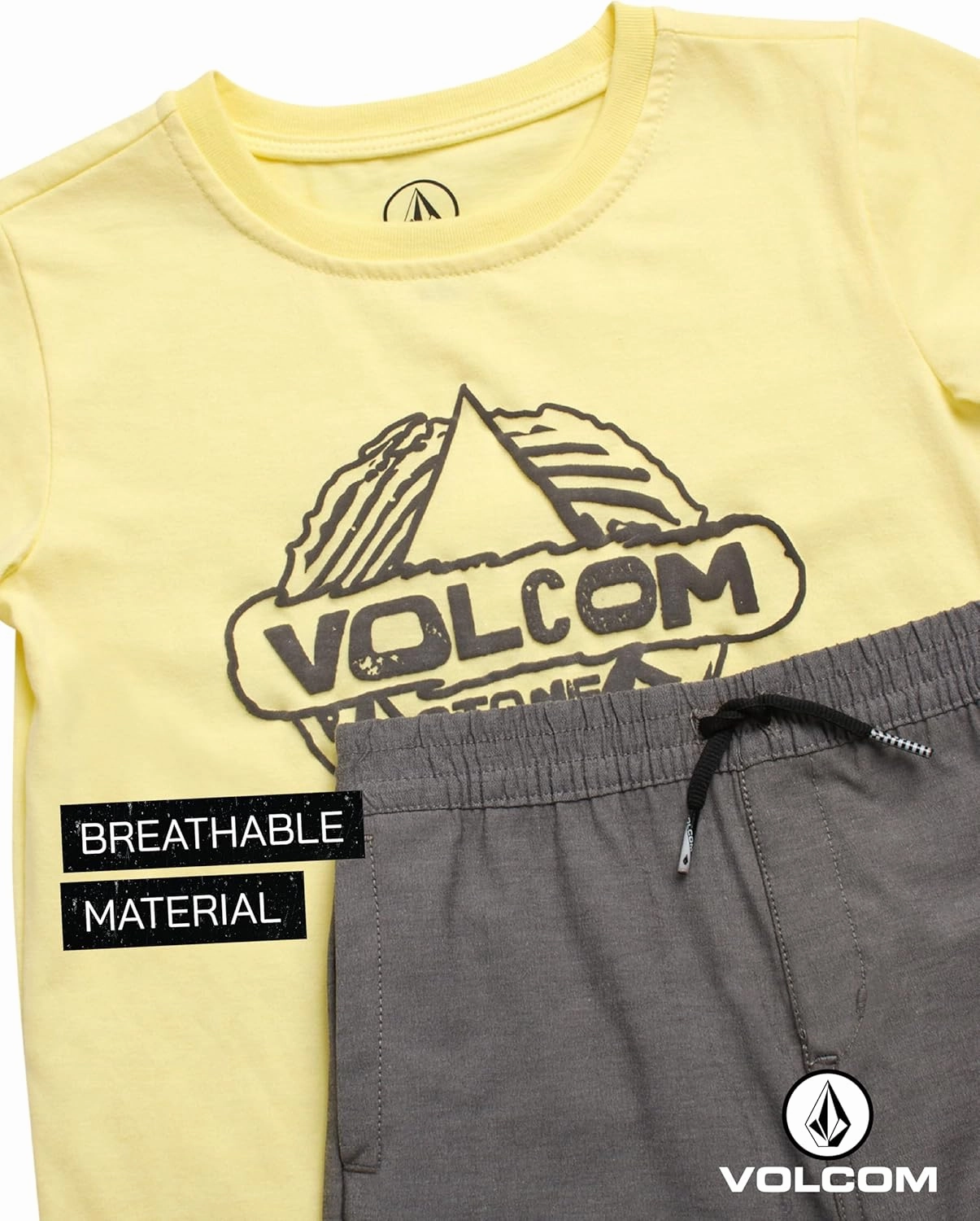 Volcom Toddler Boy Shorts Set - 2 Piece Short Sleeve Graphic Tees and Tech Stretch Shorts for Boys - Toddler Summer Clothes