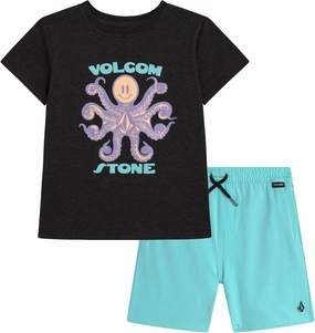 Volcom Toddler Boy Shorts Set - 2 Piece Short Sleeve Graphic Tees and Tech Stretch Shorts for Boys - Toddler Summer Clothes