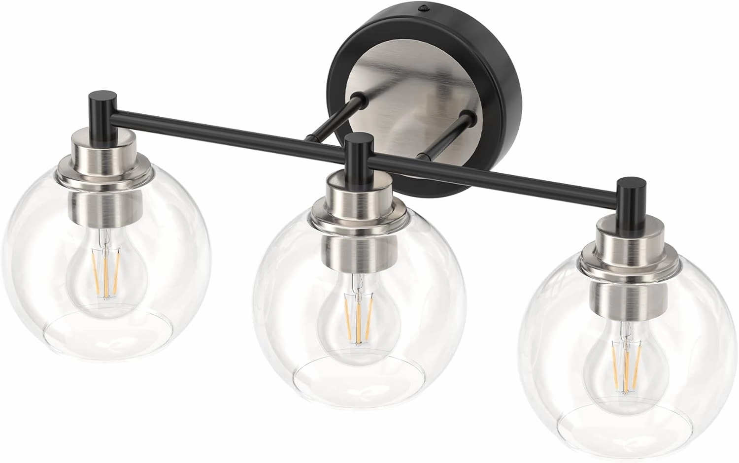 VONLUCE Bathroom Light Fixtures, 3-Light Vanity Light with Globe Glass Shades E26 Sockets, Bathroom Lights Over Mirror for Bedroom Hallway Living Room, Black & Nickel Finish