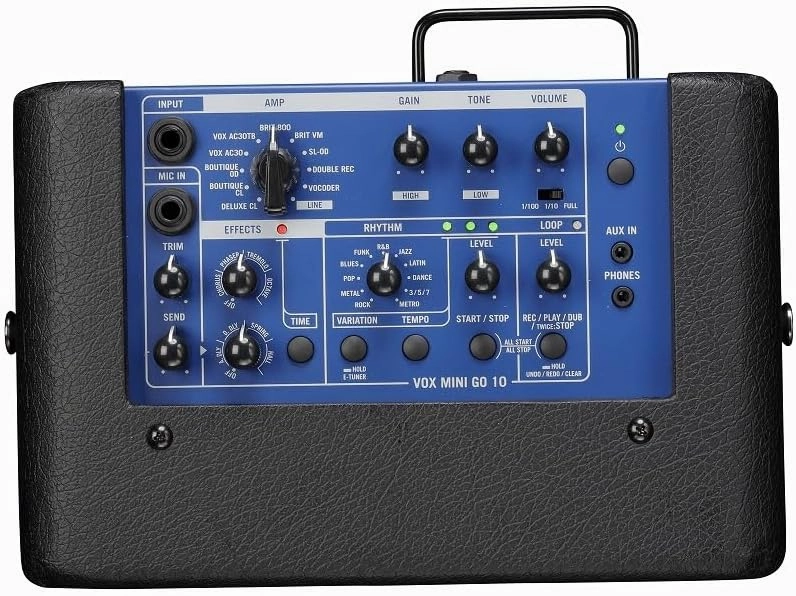 VOX - Mini GO 10 Iron Blue, Combo Amplifier for Guitar and Vocal Series Transistor Effects, 10W Power, Speaker from 6.5" to 16Ohm, Iron Blue