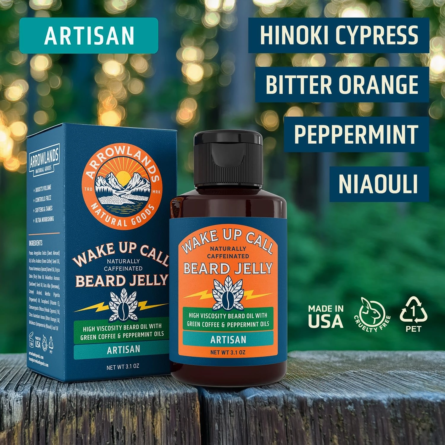 Wake Up Call Beard Jelly - Caffeine Beard Growth Oil with Virgin Green Coffee Oil & Peppermint, Natural Thickener and Moisturizer (3.1oz, Artisan)