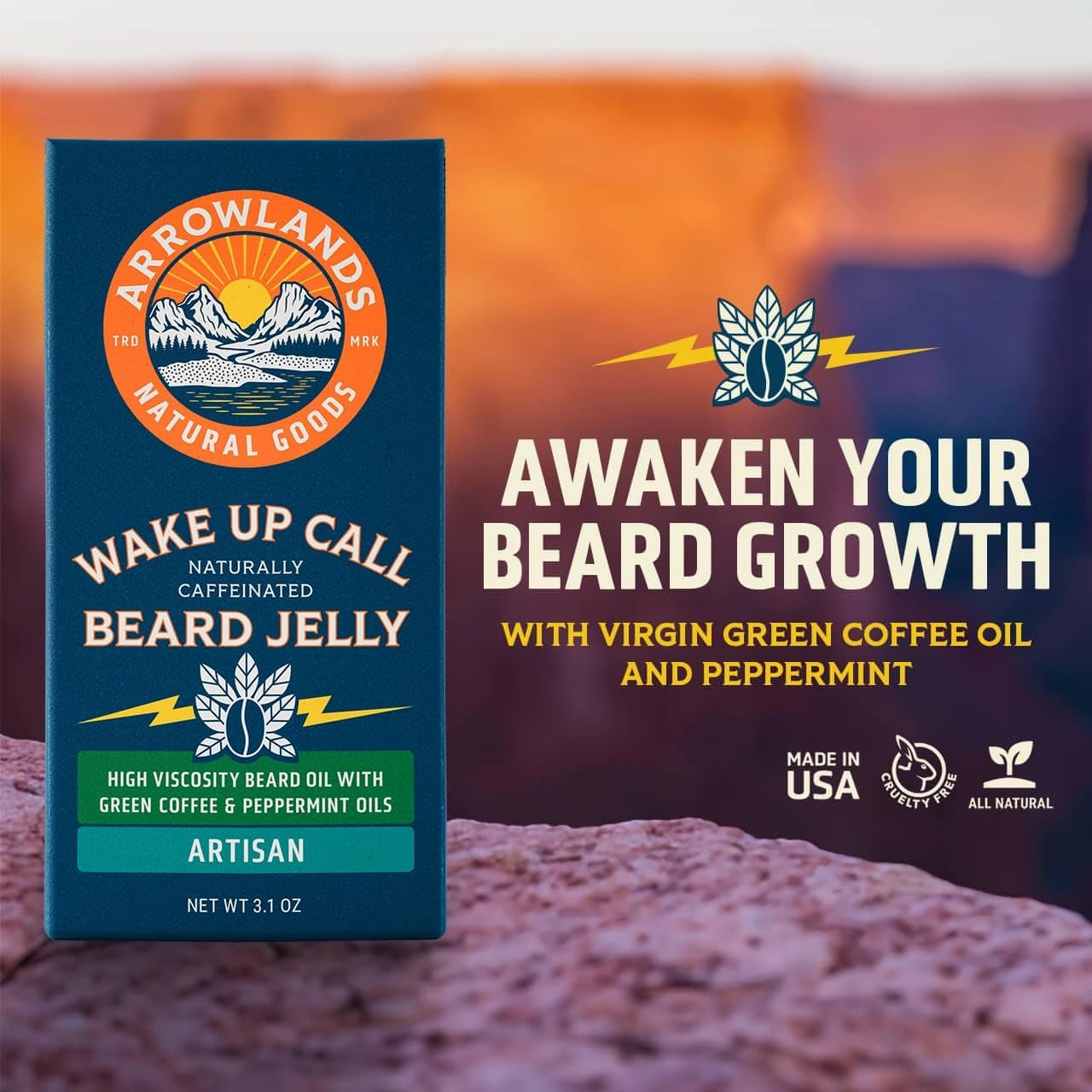 Wake Up Call Beard Jelly - Caffeine Beard Growth Oil with Virgin Green Coffee Oil & Peppermint, Natural Thickener and Moisturizer (3.1oz, Artisan)