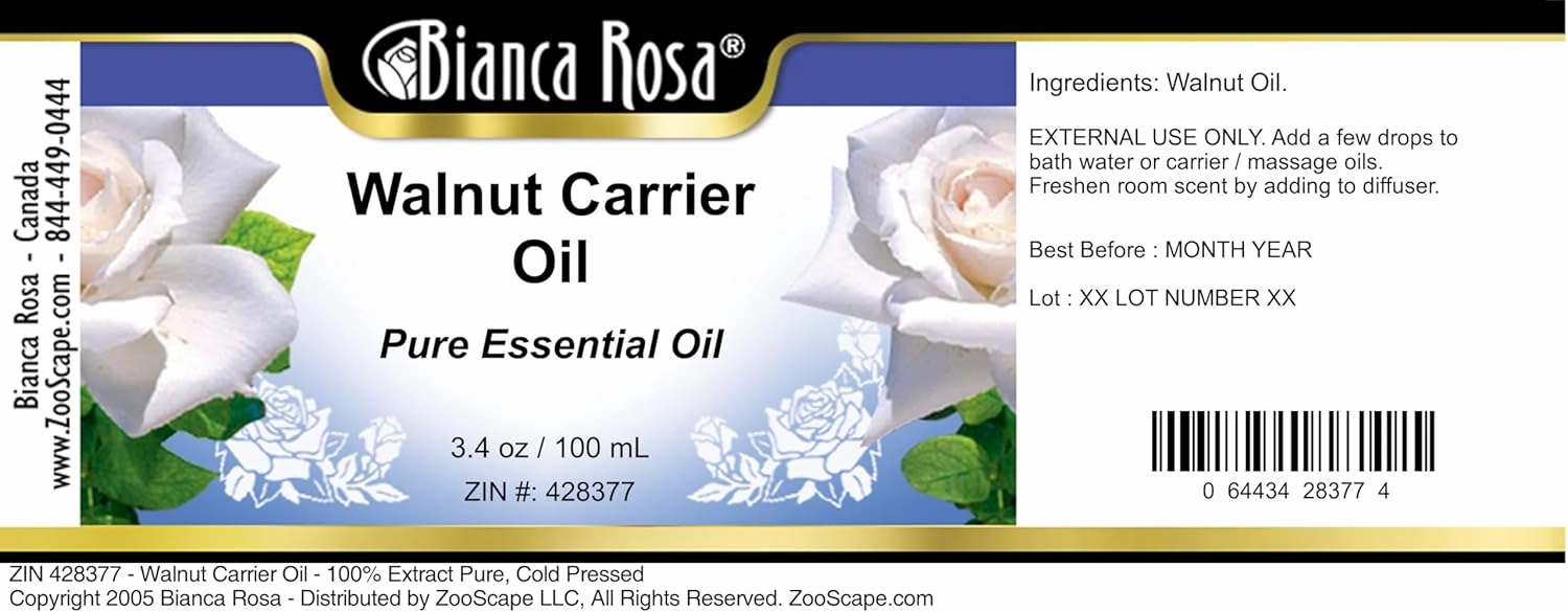 Walnut Carrier Oil - 100% Pure, Cold Pressed (3.40 fl oz, ZIN: 428377) - 2 Pack
