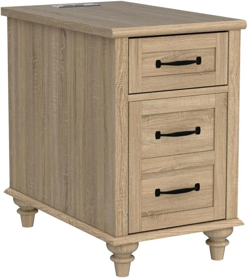 WAMPAT Set of 2 End Tables with Charging Station, Wooden Side Table with Drawer & Storage Cabinet, Farmhouse Nightstands with Power outlets USB Ports for Living Room & Bedroom, Oak