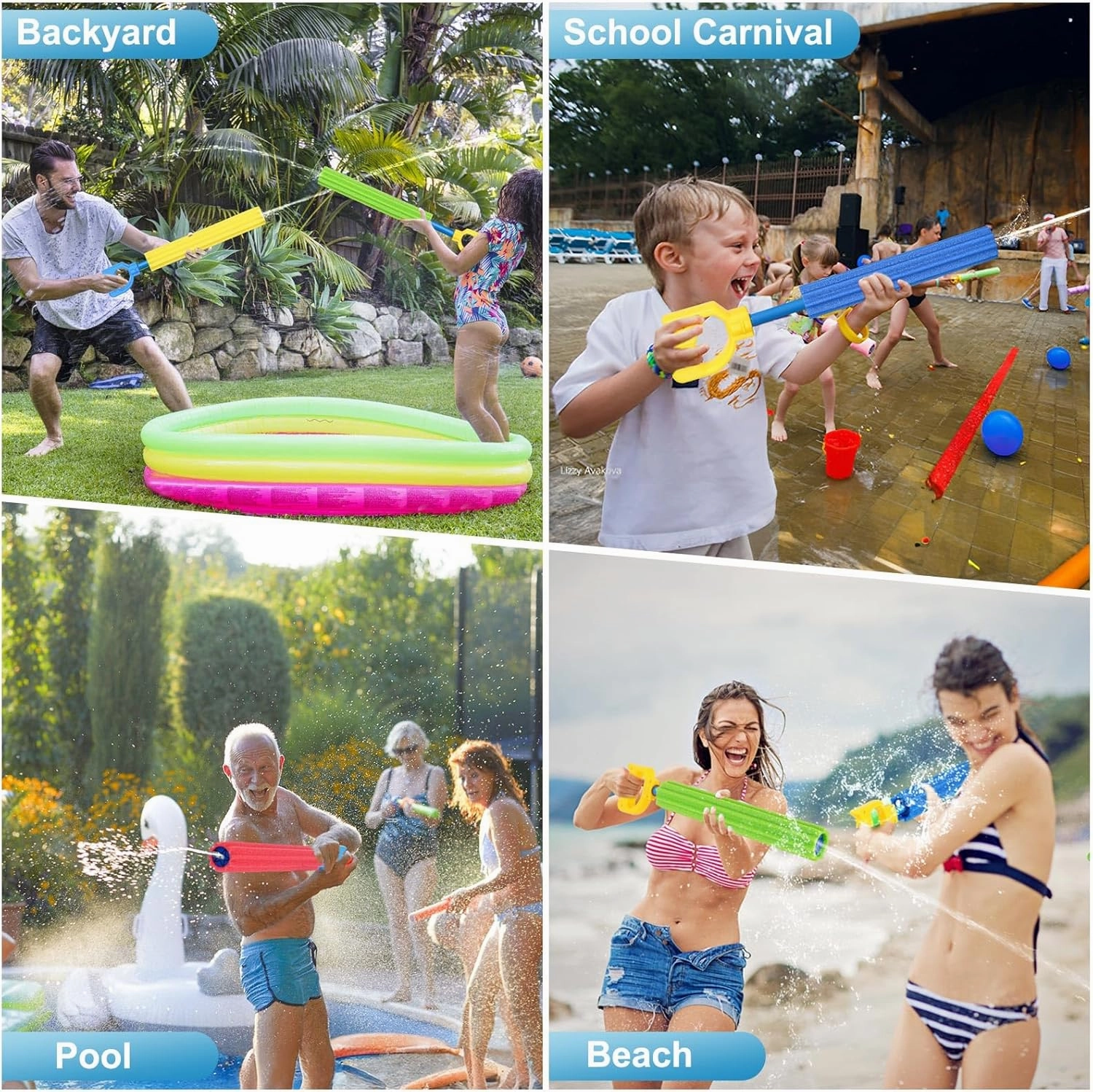Water Gun Toy - 6 Pack Water Soaker Blaster Foam Squirt Toys Summer Party Swimming Pool Beach Outdoor Water Activity Fighting Play Toys for Kids Adults