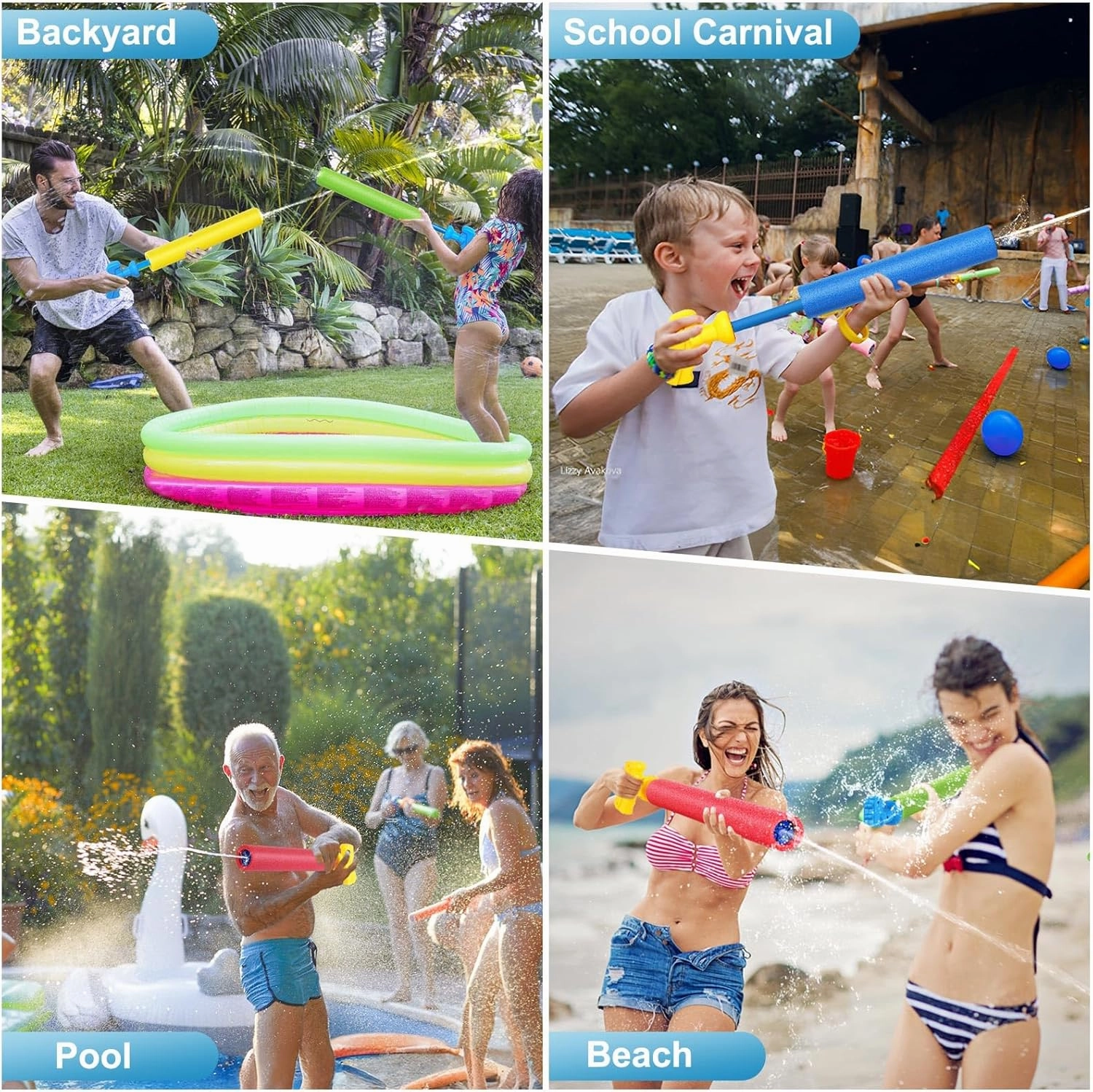 Water Guns 6 Pack Swimming Pool Toys Water Blaster Set 40 Ft Range Beach Summer Party Outdoor Water Toys for Boys Girls Adults Kids Age 3-12 Years Old