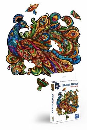 Webby Majestic Peacock Jigsaw Puzzle | Travel Game | Zentangle Art Design Wooden Puzzle Toy for Kids and Adults (25 Pieces)