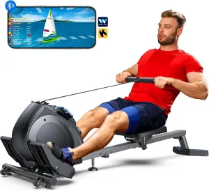 WELLFIT Rowing Machine, Magnetic Rower Machine for Home, Compact Upright Storage Rower for Small Space, 8 Levels Adjustable Resistance, 300lbs Weight Capacity, Works with Kinomap
