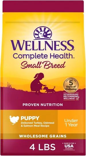 Wellness Complete Health Puppy Dry Dog Food, Small Breed, Wholesome Grains, Natural, Chicken, Oatmeal, & Salmon Recipe, (4-Pound Bag)