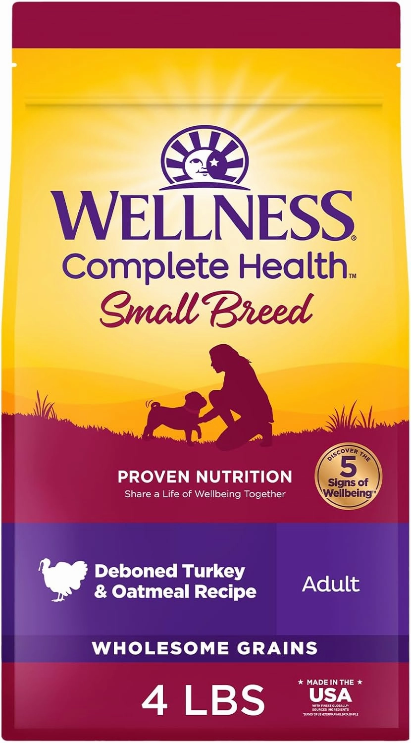 Wellness Complete Health Dry Dog Food, Small Breed, Wholesome Grains, Natural, Turkey & Oatmeal Recipe, (4-Pound Bag)