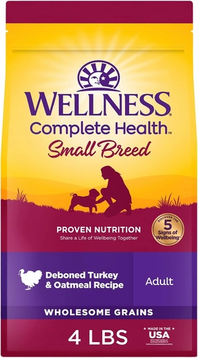 Wellness Complete Health Dry Dog Food, Small Breed, Wholesome Grains, Natural, Turkey & Oatmeal Recipe, (4-Pound Bag)