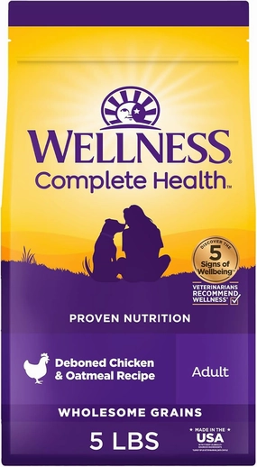 Wellness Complete Health Dry Dog Food, Wholesome Grains, Natural, Chicken & Oatmeal, (5-Pound Bag)