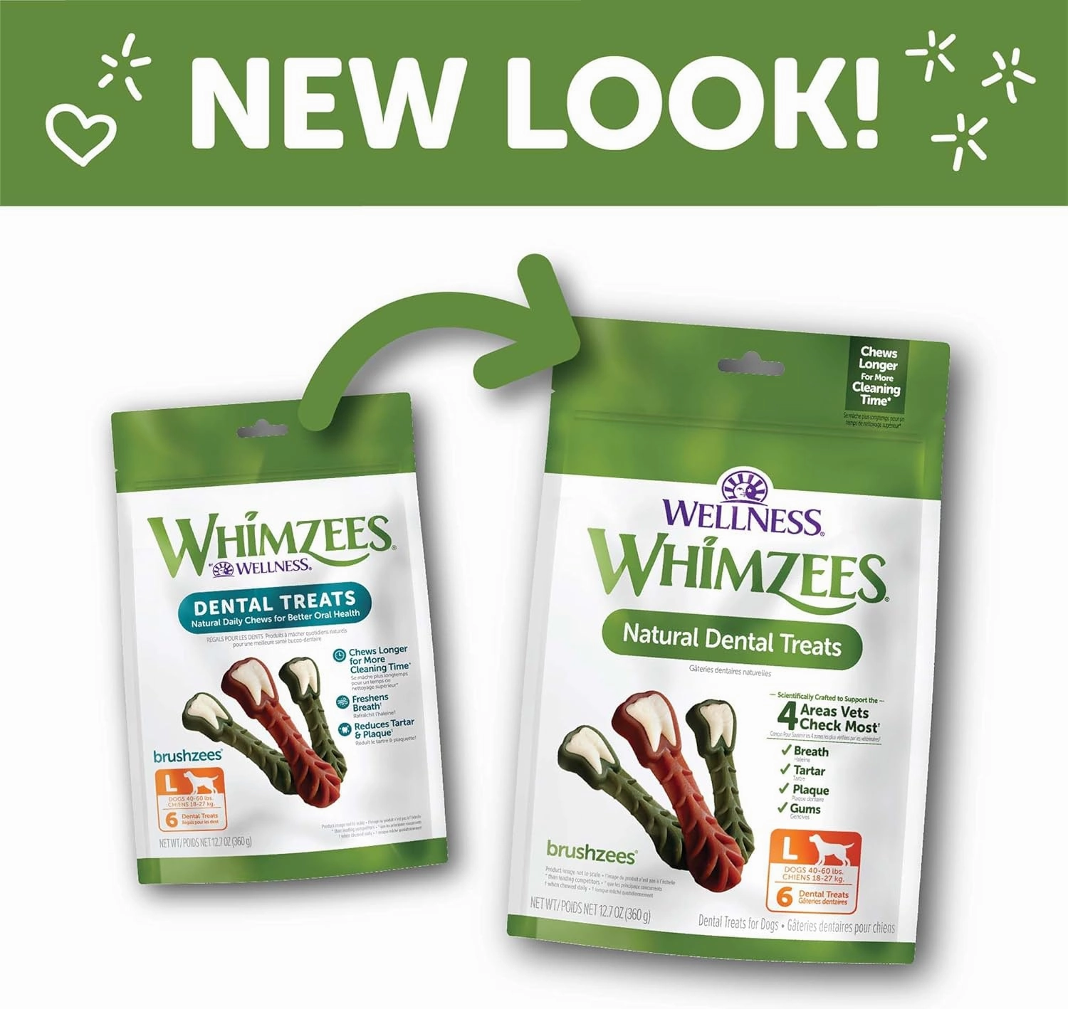 Wellness WHIMZEES Brushzees Dog Dental Treats, Natural Chews, Large Size Stick, (6 Count)