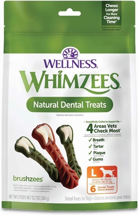 Wellness WHIMZEES Brushzees Dog Dental Treats, Natural Chews, Large Size Stick, (6 Count)