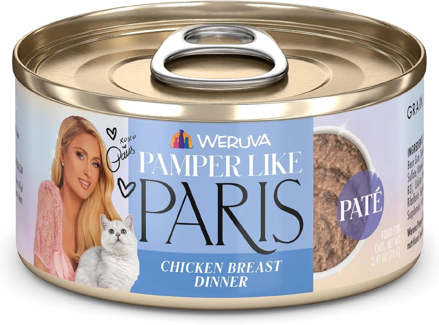Weruva Paris Hilton Pamper Like Paris Natural Grain Free Wet Cat Food, Chicken Breast Paté, 2.47oz Can (Pack of 12)