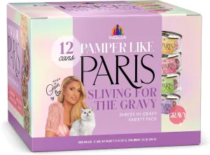 Weruva Paris Hilton Pamper Like Paris Natural Grain Free Wet Cat Food, Sliving for The Gravy Variety Pack, 2.47oz Can (Pack of 12)