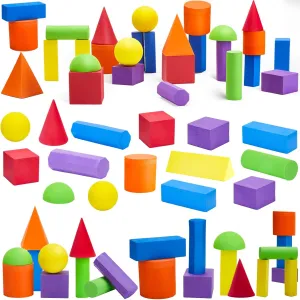 Wettarn 24 Pack Foam Shapes Bulk 3D Geometric Solid Foam Blocks Assorted Colors for Kids Toddlers DIY Art Craft Project Kindergarten Class Homeschool Preschool Supplies, 12 Shapes, 2 Inch
