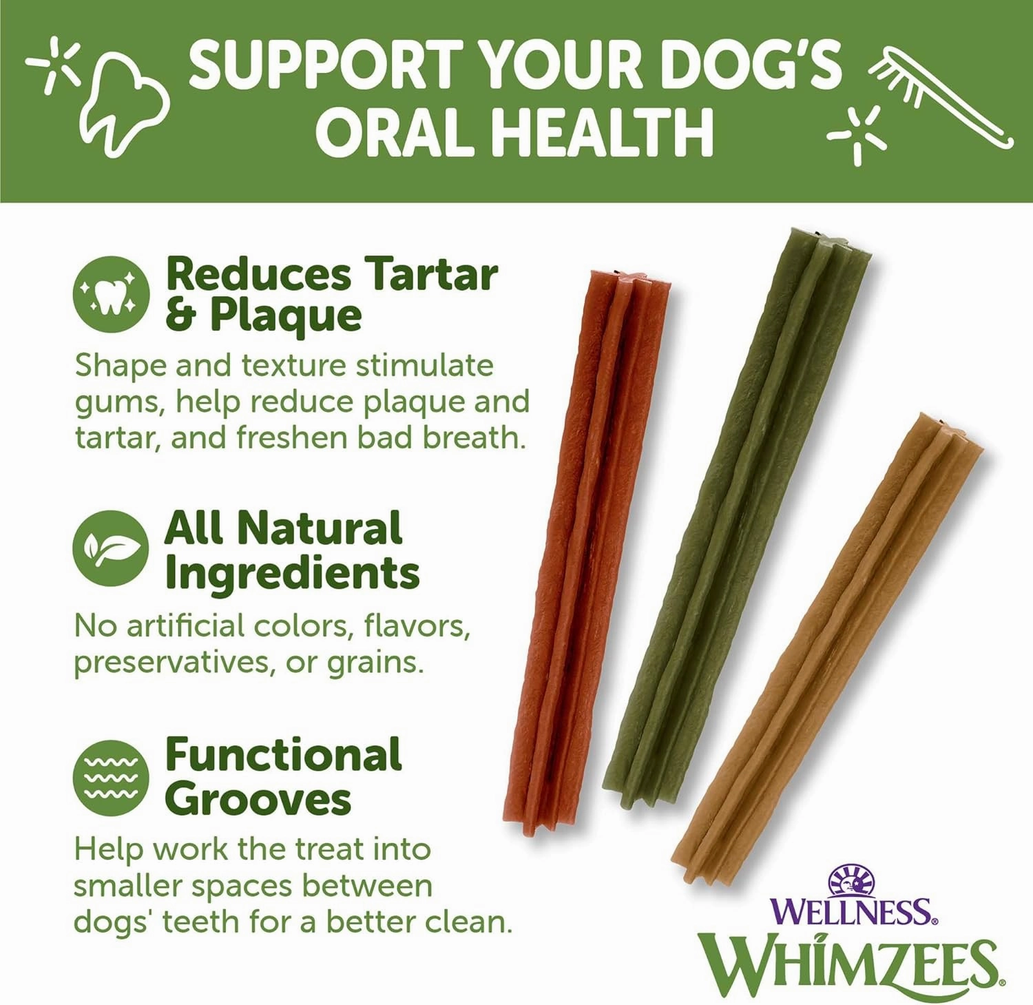 Whimzees Wellness Stix Dog Dental Treats, Natural Chews, Medium Size Stick, (14 Count)