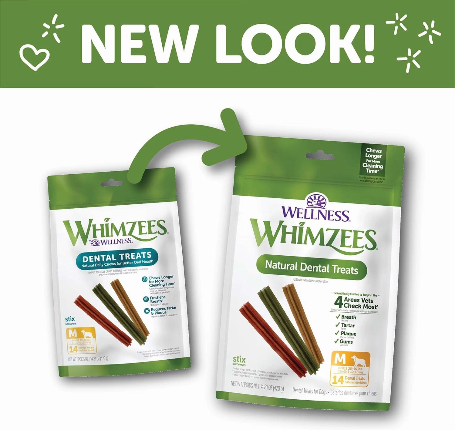 Whimzees Wellness Stix Dog Dental Treats, Natural Chews, Medium Size Stick, (14 Count)