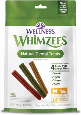 Whimzees Wellness Stix Dog Dental Treats, Natural Chews, Medium Size Stick, (14 Count)