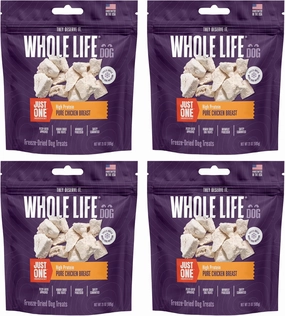Whole Life Dog Just One Chicken Freeze Dried Dog Treats - Human Grade High Protein Food, Healthy Training Snacks, Freeze Dried Food Toppers, USA Made Natural Treats - 21 oz (Value Pack of 4)