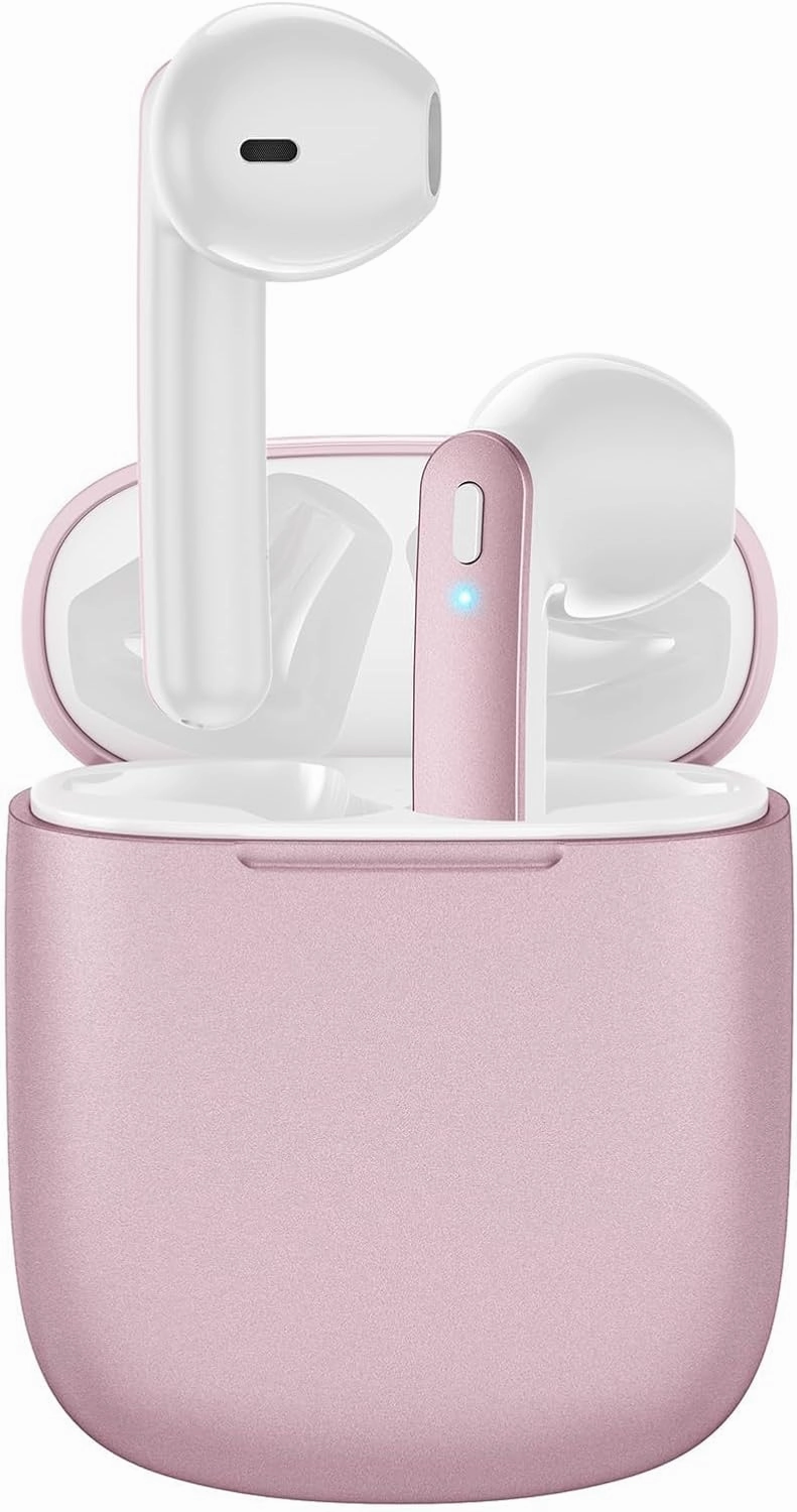 Wireless Earbuds 40H Playtime 8H Continuous Playtime Bluetooth Ear Buds, IPX6 Waterproof Stereo Sound Bluetooth Wireless Headphones with Microphone and Charging Case for iOS Android Sports Pink
