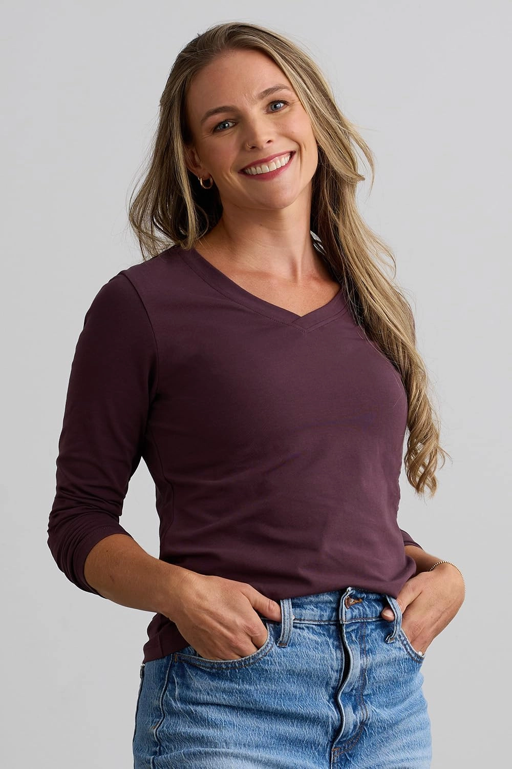 Women's Organic Pima Cotton Long Sleeve V-Neck T-Shirt