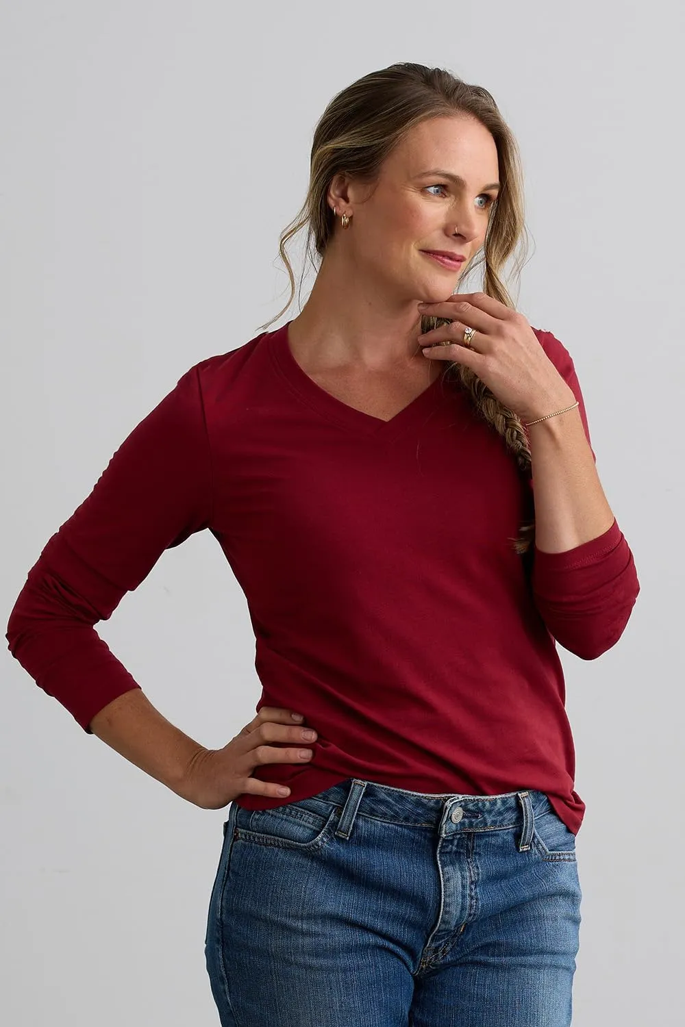 Women's Organic Pima Cotton Long Sleeve V-Neck T-Shirt