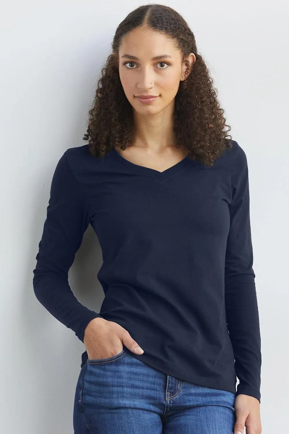 Women's Organic Pima Cotton Long Sleeve V-Neck T-Shirt