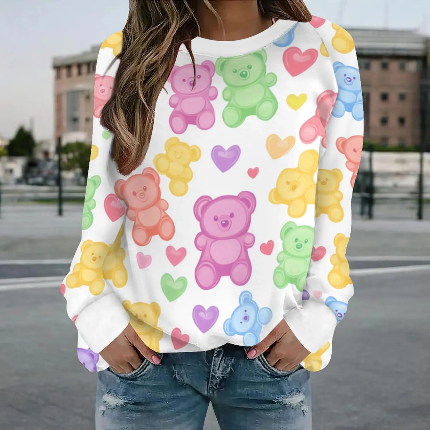 Womens Valentines Day Sweatshirt Funny Graphic Crewneck Pullover Tops Casual Loose Long Sleeve Tops Shirts