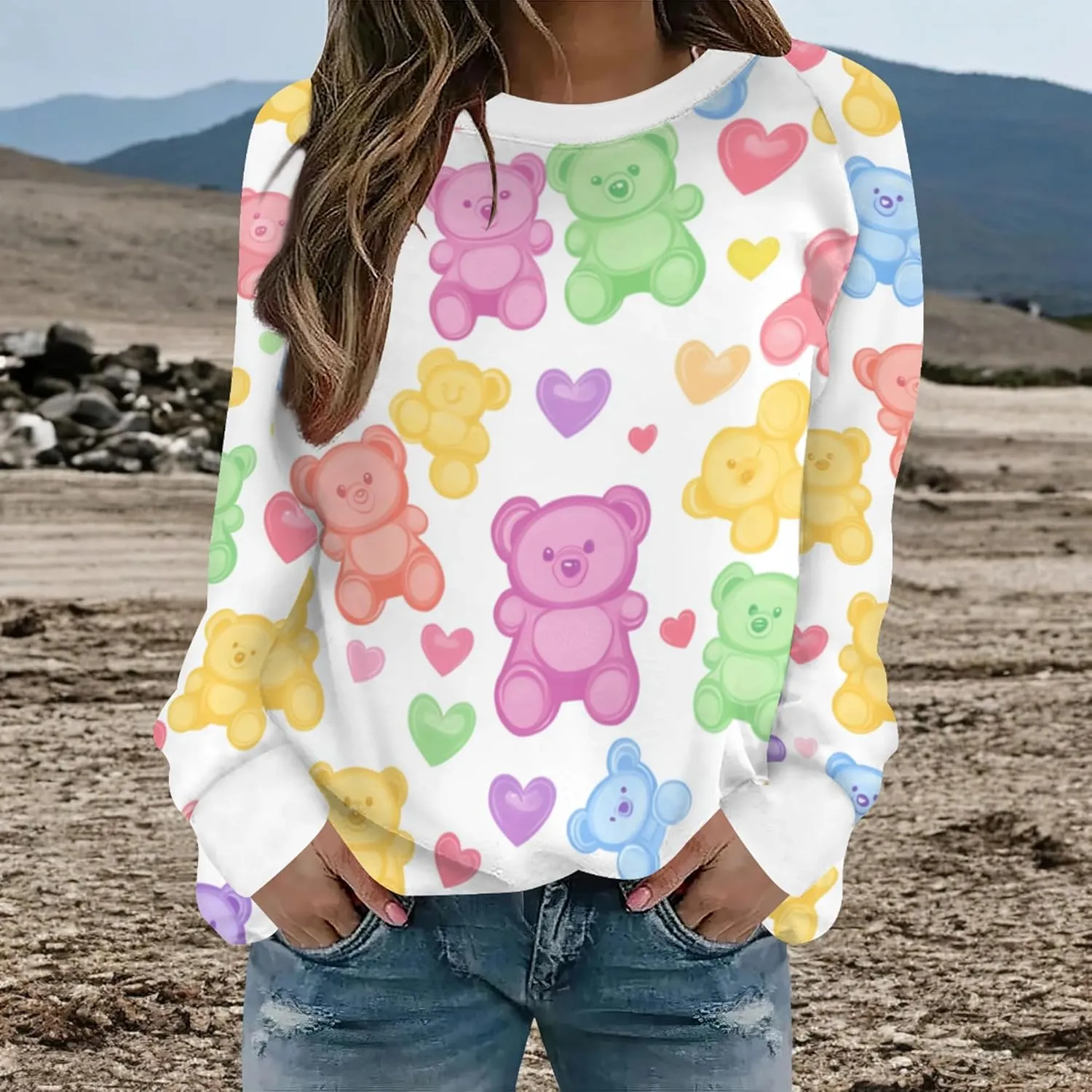 Womens Valentines Day Sweatshirt Funny Graphic Crewneck Pullover Tops Casual Loose Long Sleeve Tops Shirts