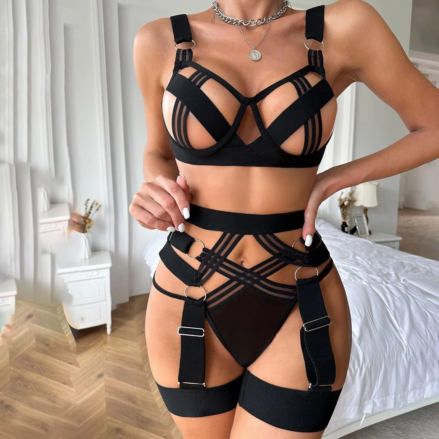 Womens Lingerie Bundled With PLAY Sexy Set Rhinestone Bra And Panties plus Size
