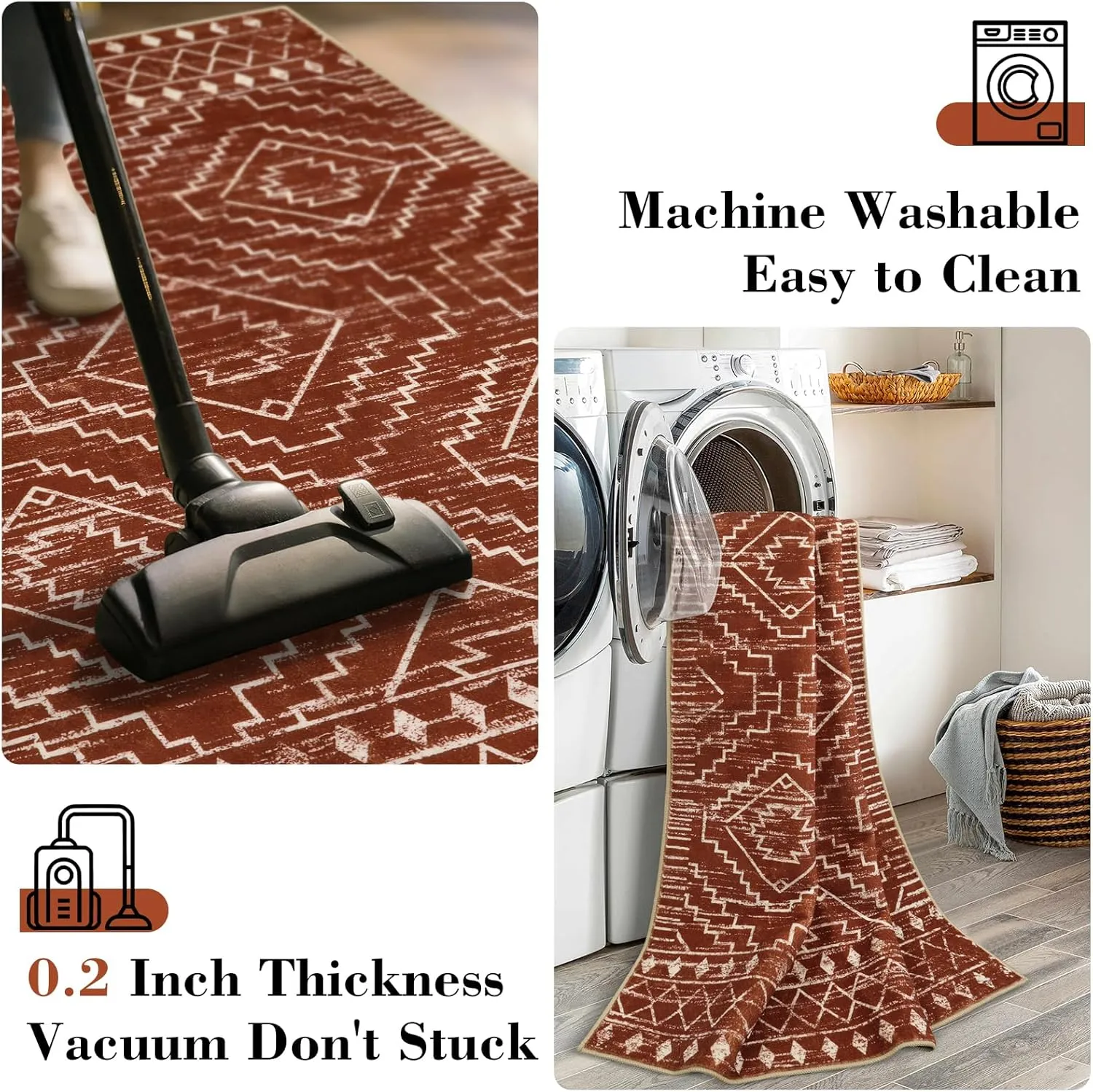 Wonnitar Moroccan 2'6"x8' Hallway Runner Rug, Washable Long Farmhouse Laundry Room Rug Runner, Non-Skid Boho Tribal Geometric Floor Carpet Runners for Kitchen Entrance Bathroom (Brown,2'6"x8')