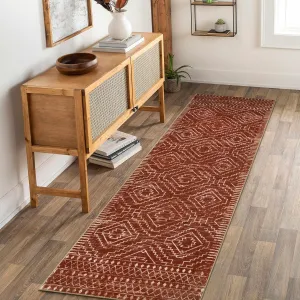 Wonnitar Moroccan 2'6"x8' Hallway Runner Rug, Washable Long Farmhouse Laundry Room Rug Runner, Non-Skid Boho Tribal Geometric Floor Carpet Runners for Kitchen Entrance Bathroom (Brown,2'6"x8')