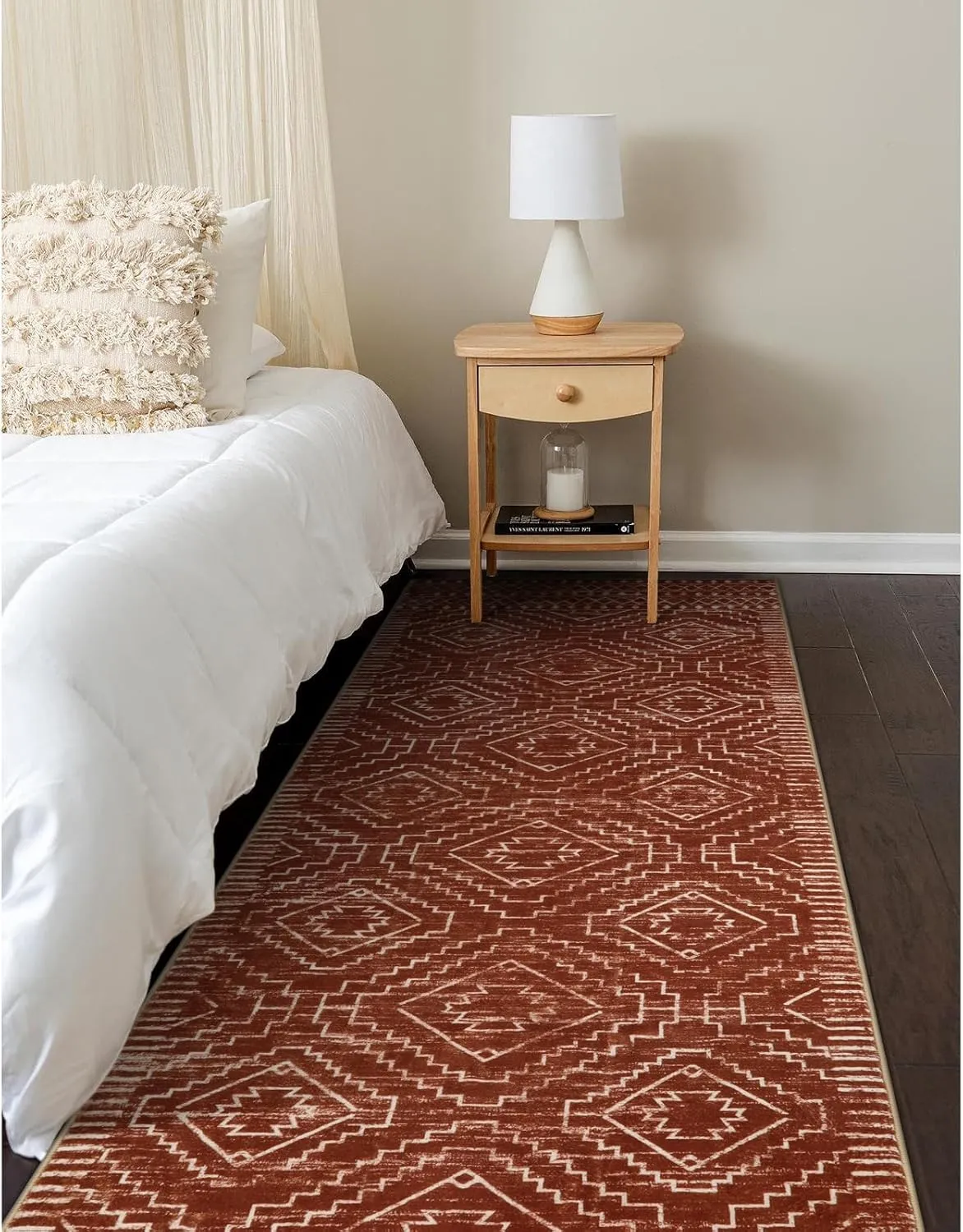 Wonnitar Moroccan 2'6"x8' Hallway Runner Rug, Washable Long Farmhouse Laundry Room Rug Runner, Non-Skid Boho Tribal Geometric Floor Carpet Runners for Kitchen Entrance Bathroom (Brown,2'6"x8')