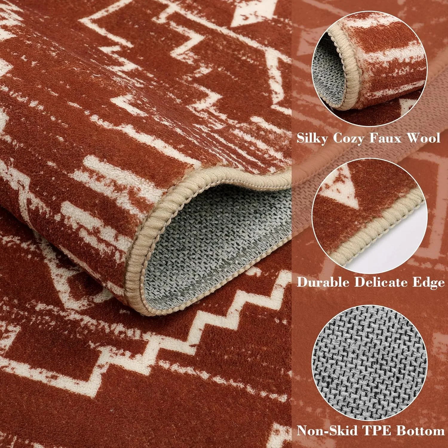 Wonnitar Moroccan 2'6"x8' Hallway Runner Rug, Washable Long Farmhouse Laundry Room Rug Runner, Non-Skid Boho Tribal Geometric Floor Carpet Runners for Kitchen Entrance Bathroom (Brown,2'6"x8')