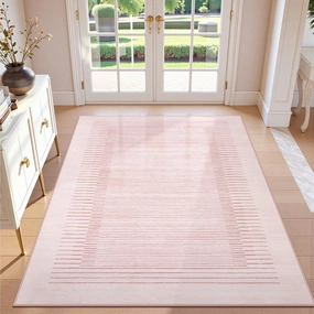 Wonnitar Washable Striped Living Room Area Rug 5x7, Non-Slip Berber Stripe Pink Area Rugs for Bedroom Girls, Low Pile Soft Soft Large Throw Carpet for Kids Nursery Room (Pink,5' x 7')