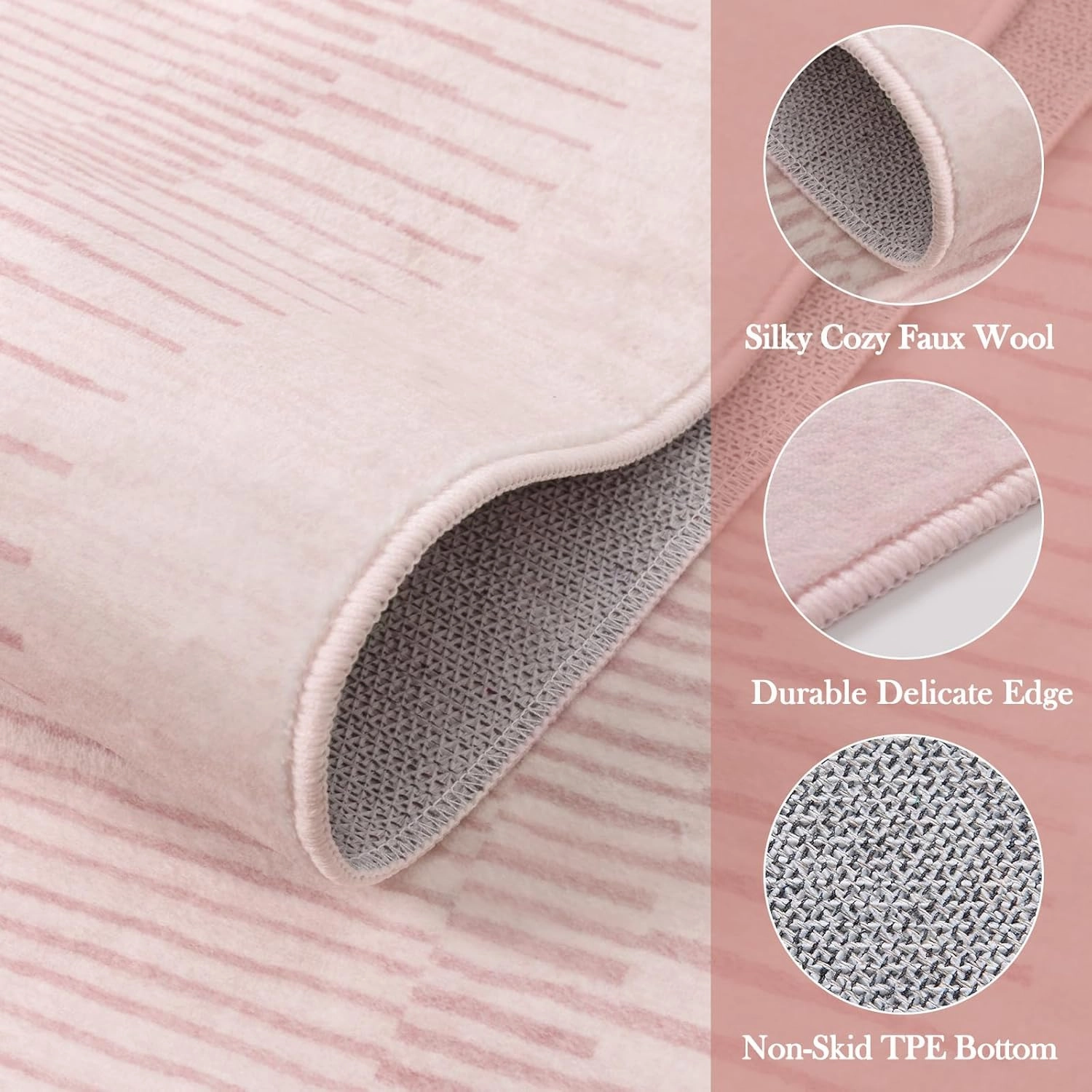 Wonnitar Washable Striped Living Room Area Rug 5x7, Non-Slip Berber Stripe Pink Area Rugs for Bedroom Girls, Low Pile Soft Soft Large Throw Carpet for Kids Nursery Room (Pink,5' x 7')