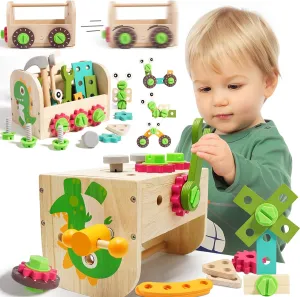 Wooden Kids Tool Set Toy, Toddler Tool Montessori Toys for 3 4 5 Year Olds, 41Pcs Wooden Construction Montessori Toys for 3 4 5 Year Old, Work Bench Building Educational Pretend Play Gifts for Boys