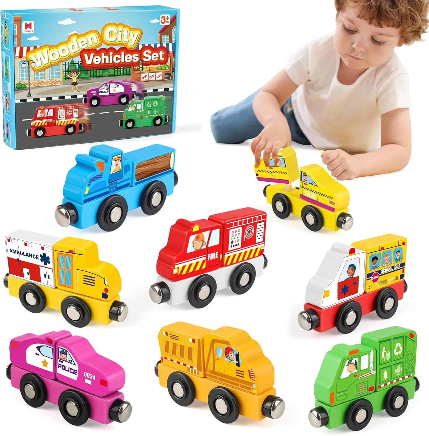 Wooden Magnetic Trains Cars - 8 Piece Educational and Skill-Building Wooden Toy for Boys and Girls Toys Train, Montessori Fine Motor Skills for Toddlers and Kids Ages 3 